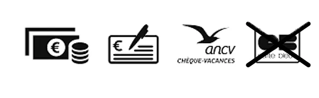 Moyens de paiement : espèces, chèque et chèques-vacances ANCV ; carte bancaire refusée